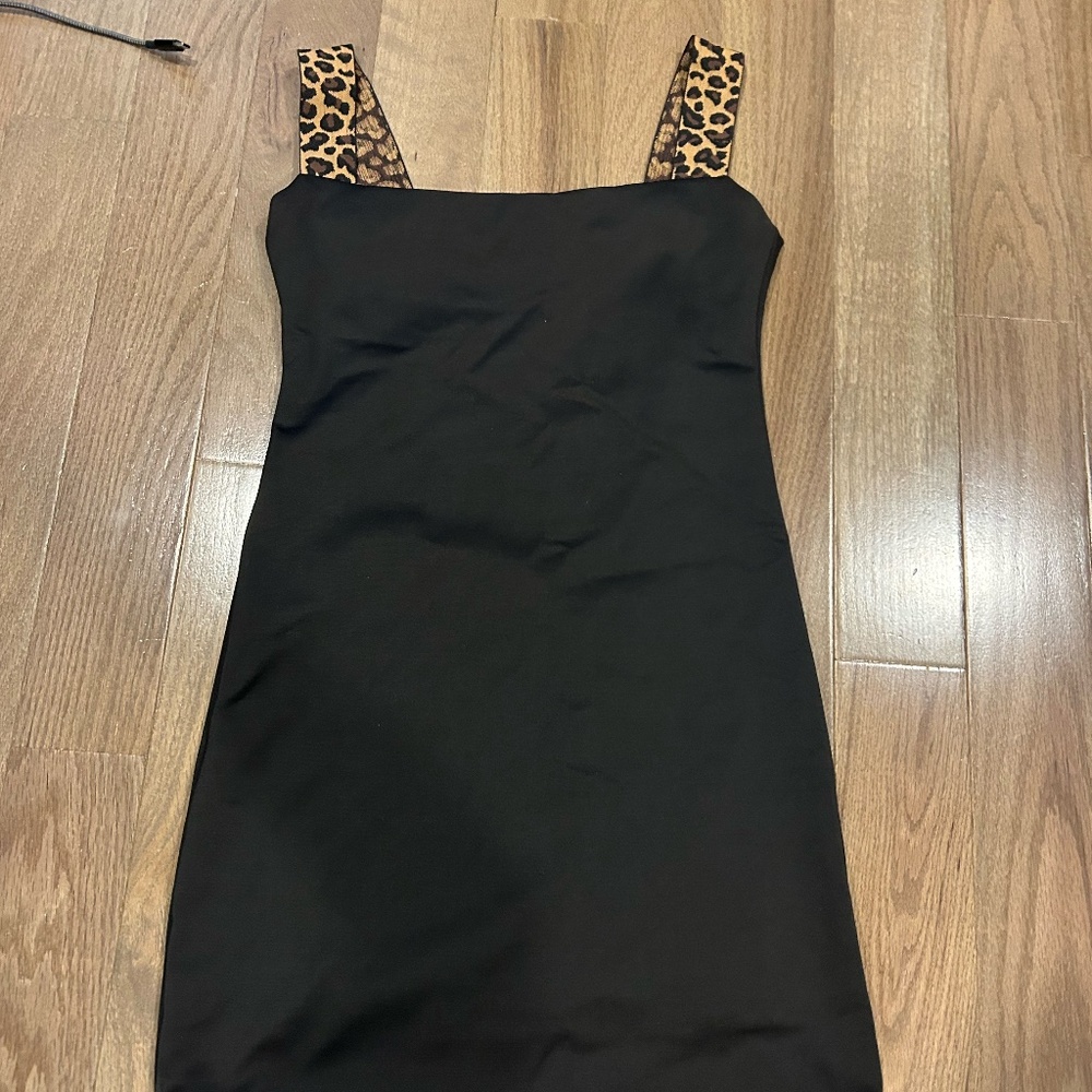 Black Mini Dress with Cheeta Straps Size S